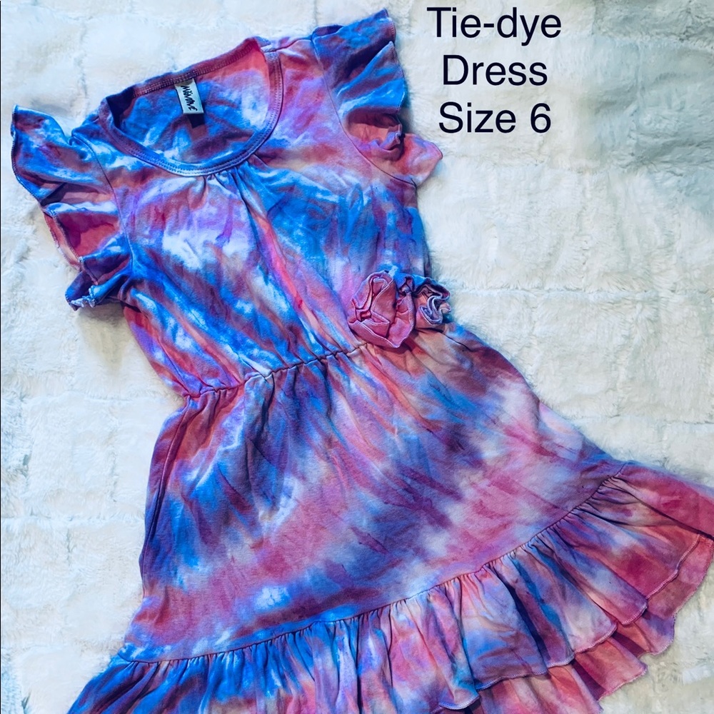 Pink & Purple Tie-Dye Dress with Flutter Sleeves